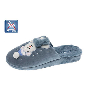 Сини дамски чехли с апликация Snow bear снимка