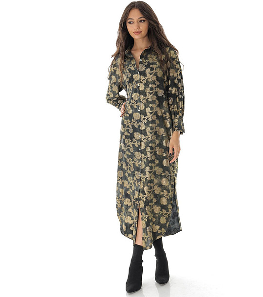 Дълга сива рокля с принт снимка