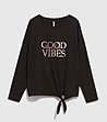 Черна памучна дамска блуза с надпис Good vibes-2 снимка