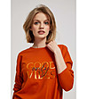Памучна дамска блуза в оранжев нюанс с надпис Good vibes-4 снимка