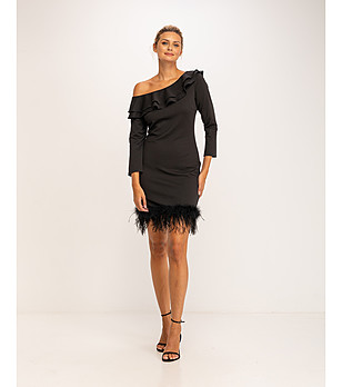 Черна рокля с пух Odilia снимка