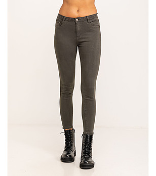 Дамски памучен слим панталон в цвят каки Cordelia снимка