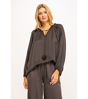 Кафява дамска oversize блуза Ozana снимка