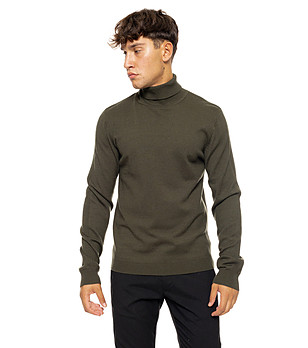 Мъжки пуловер в цвят зелено каки Bret снимка