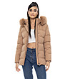 Дамско яке в цвят камел с пух Alfina-0 снимка