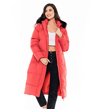 Дълго дамско зимно яке в цвят корал Irra снимка