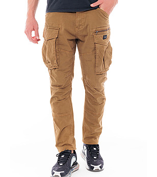 Мъжки памучен карго панталон в цвят камел Arek снимка