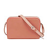 Дамска кожена чанта Inas в цвят пудра с контрастни детайли-2 снимка