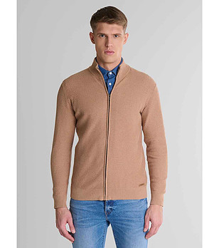 Бежова памучна мъжка жилетка Adal снимка