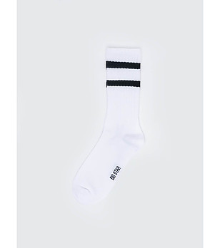 Unisex чорапи в екрю с черни ленти Ribs снимка