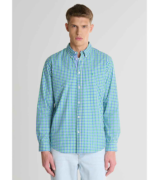 Памучна мъжка карирана риза в синьо и зелено Mowerin снимка