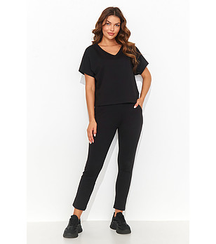 Черен дамски памучен комплект от блуза и пола Velea снимка