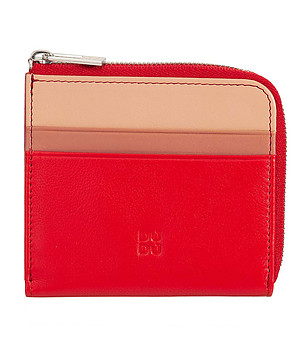 Компактен кожен портфейл Lombok в червено и пудра снимка