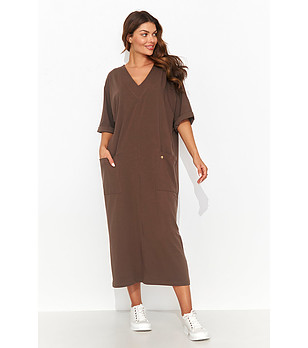 Памучна рокля в кафяв нюанс снимка