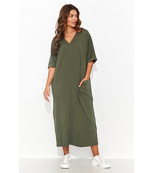 Памучна рокля в цвят каки снимка