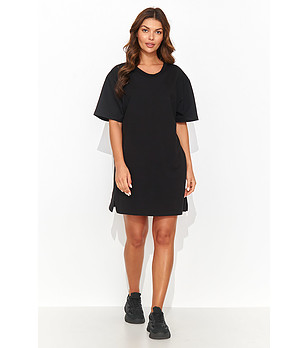 Памучна къса рокля в черен цвят снимка