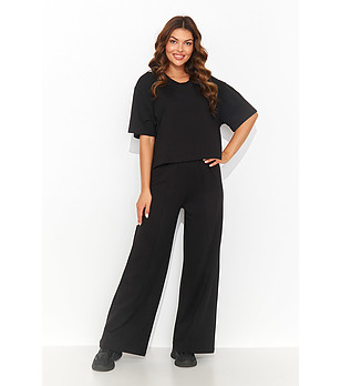 Памучен комплект от блуза и панталон в черно Indiasa снимка