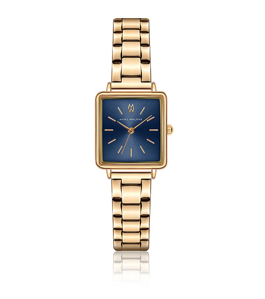 Златист дамски часовник със син циферблат Nick снимка