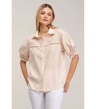 Дамска памучна риза в цвят пудра снимка