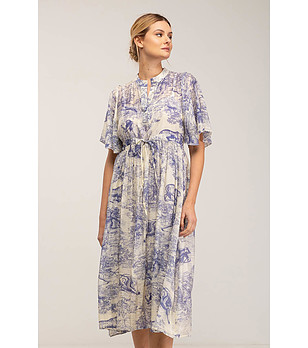 Рокля в екрю и синьо снимка