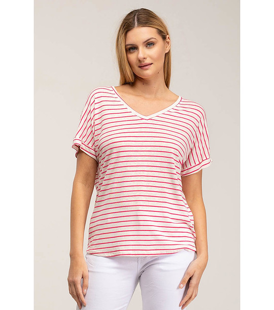 Дамска блуза от лен и памук в бяло и червено снимка