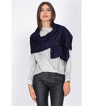 Ефектен шал тип наметка в тъмносиньо с вълна снимка