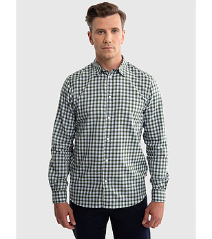 Памучна мъжка риза на каре в зелено и бяло Frankini снимка