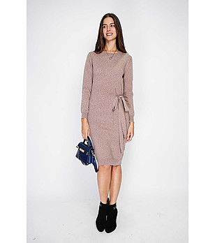 Рокля в цвят таупе с връзка встрани Fanny снимка