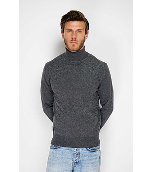 Мъжки пуловер в цвят графит с коприна и кашмир Rick снимка