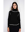 Дамски черен пуловер с бели кантове Lenitta-1 снимка