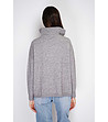 Сив дамски пуловер с кашир и висока яка-3 снимка