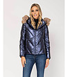 Дамско синьо яке с метален ефект-0 снимка
