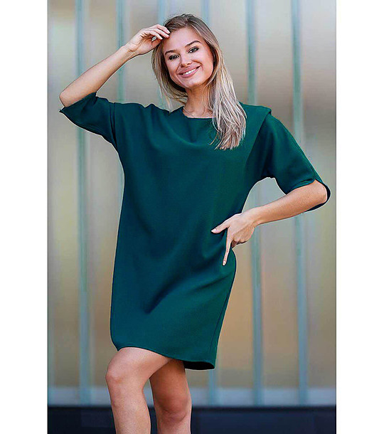 Широка рокля над коляното в зелено-сини нюанси снимка