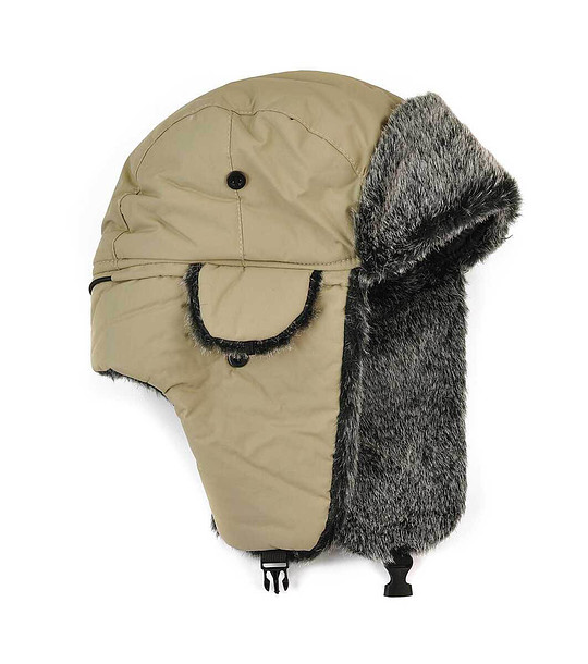 Бежова unisex зимна шапка ушанка снимка