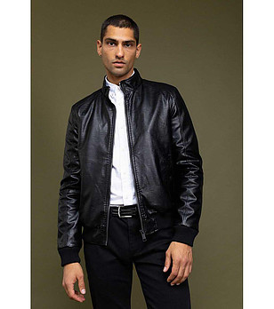 Мъжко черно яке Rudiger имитация на кожа снимка