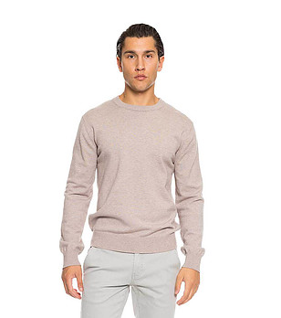 Бежов мъжки пуловер с класически дизайн Leo снимка