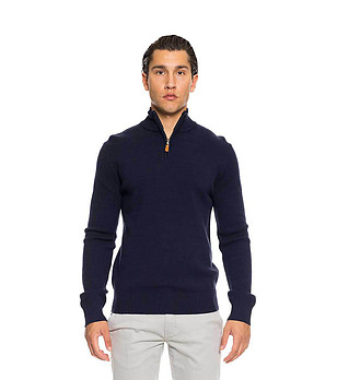 Мъжки пуловер с поло яка в тъмносин цвят Hans снимка