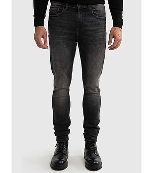 Памучни черни мъжки вталени дънки с висока талия Deric снимка