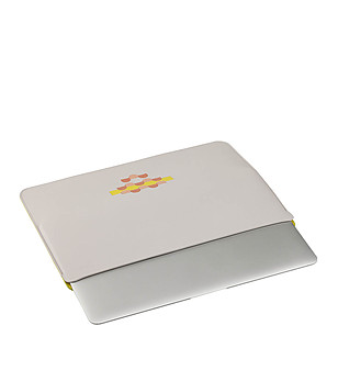 Кожен калъф за лаптоп 14" светлосиво и неоново жълто снимка