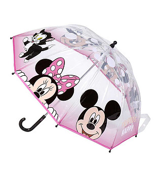 Детски прозрачен чадър с принт в розово и черно Minnie Mouse снимка
