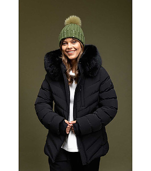 Черно дамско яке с качулка с пух Inna снимка