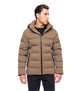 Мъжко зимно яке в тъмнобежово от промазан плат Aron снимка