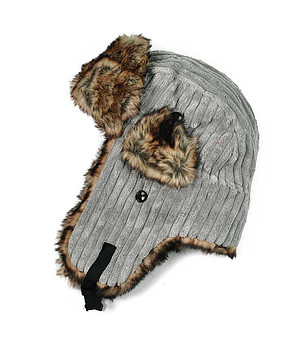 Сива unisex шапка ушанка с кафяв пух снимка