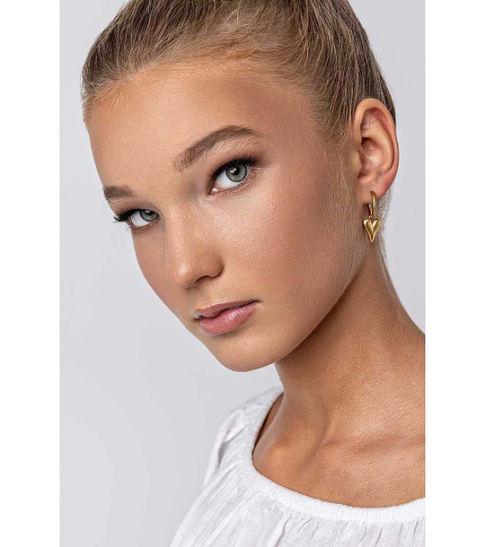 Дамски позлатени обеци с висулка сърца Scarlet снимка