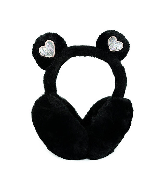 Черни пухкави ушанки Glitter Teddy снимка