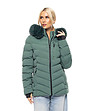 Зелено дамско яке с качулка с пух Inna-0 снимка