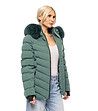 Зелено дамско яке с качулка с пух Inna-2 снимка