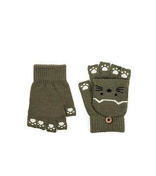 Детски ръкавици Warm Kittens в цвят маслина снимка