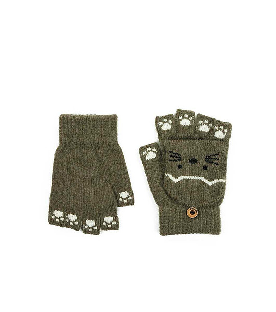 Детски ръкавици Warm Kittens в цвят маслина снимка