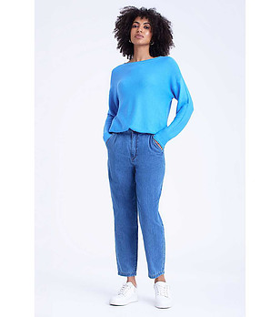 Дамски 7/8 дънки Mom fit в син нюанс снимка